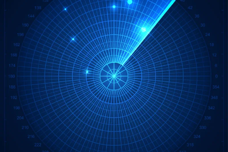 A radar sweep on a blue screen, scanning for threats